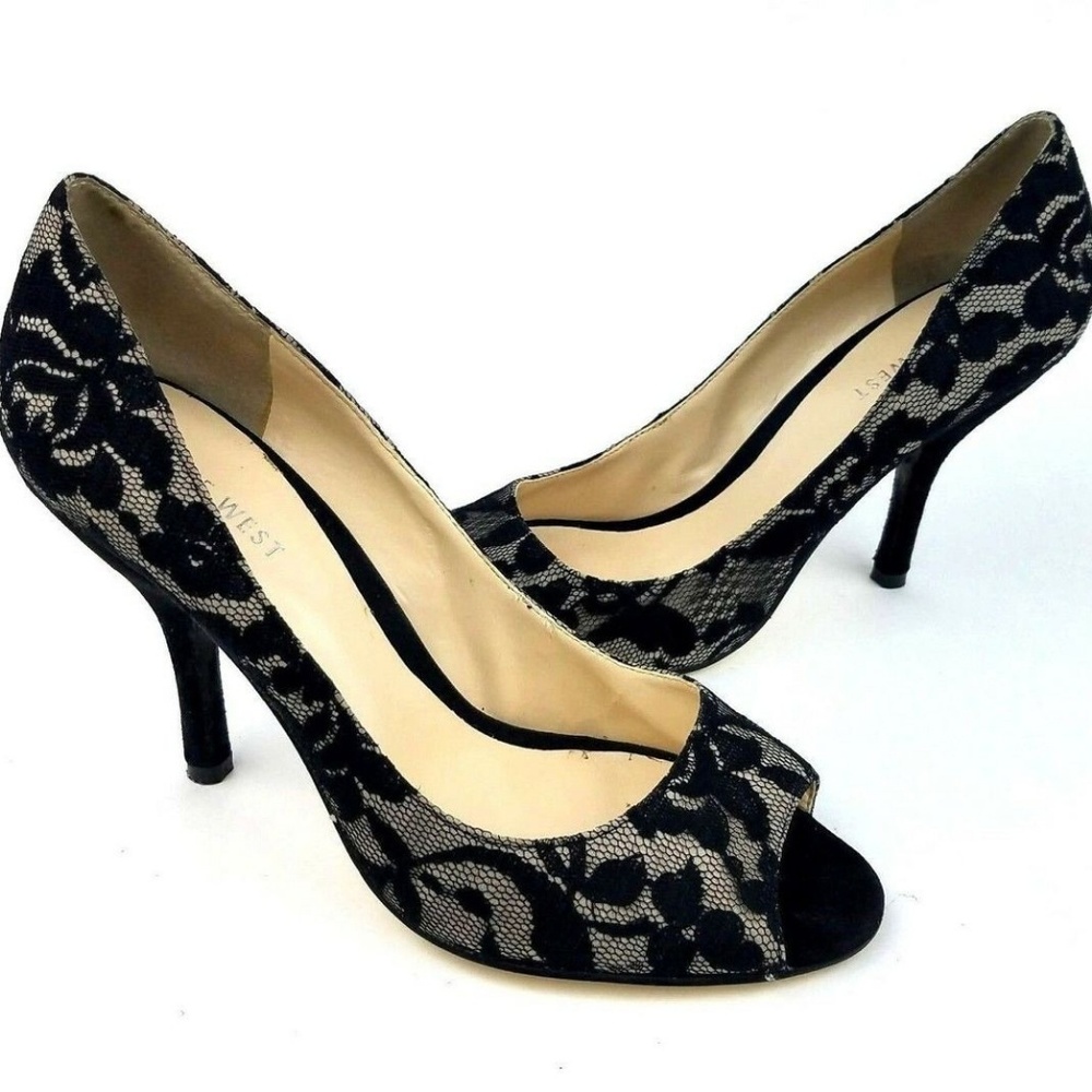 Nine West Sorbet nude black lace heels